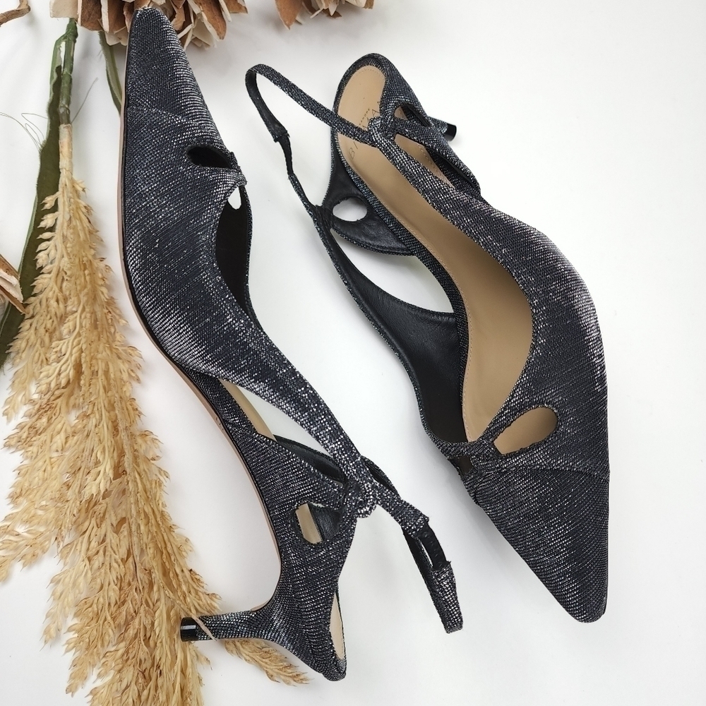 Alexandre Birman Black Silver Sparkle Slingback Heels Size 36.5 - Picture 5 of 15